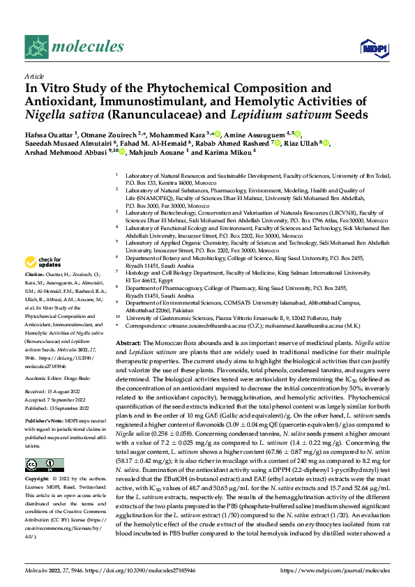 (PDF) In Vitro Study of the Phytochemical Composition and Antioxidant ...