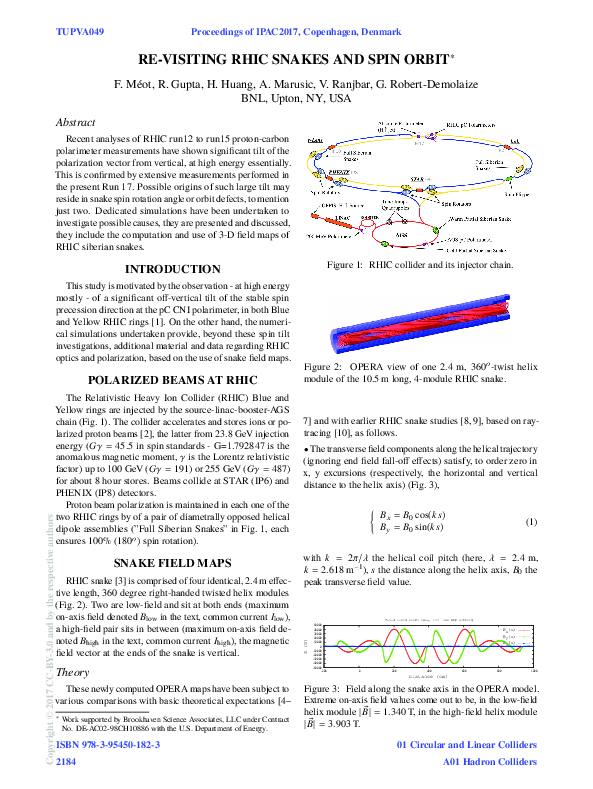 (PDF) Re-Visiting RHIC Snakes and Spin Orbit