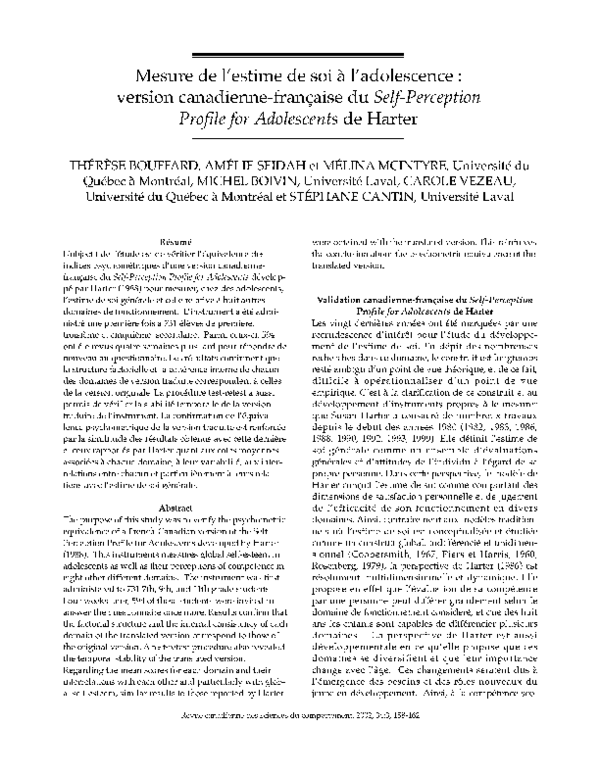 (PDF) Mesure de l'estime de soi à l'adolescence: version canadienne ...