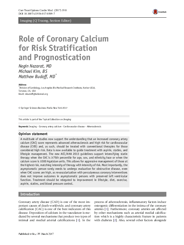 (PDF) Role of Coronary Calcium for Risk Stratification and Prognostication