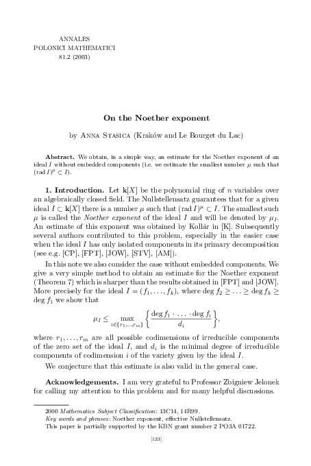 (PDF) On the Noether exponent