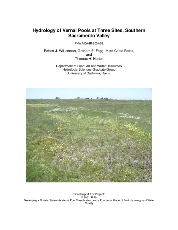 (PDF) Quality Hydrology of Vernal Pools at Three Sites, Southern