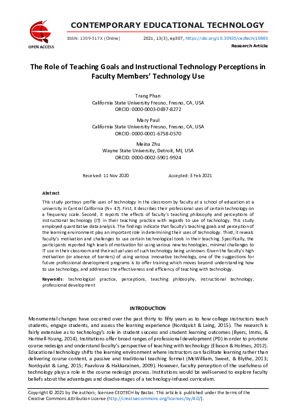 (PDF) The Role of Teaching Goals and Instructional Technology ...