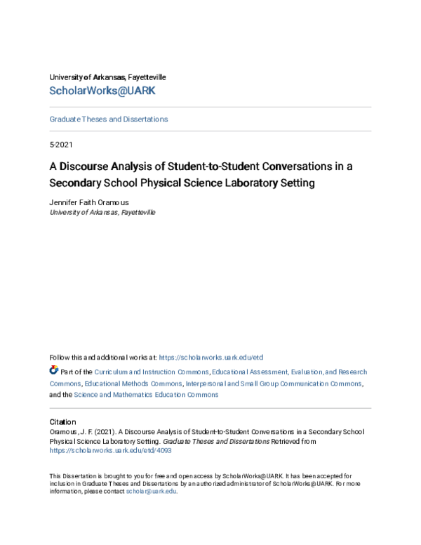 (PDF) A Discourse Analysis of Student-to-Student Conversations in a ...