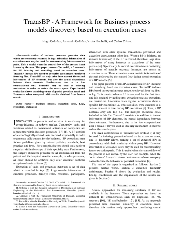 (PDF) TrazasBP: A Framework for Business Process Models Discovery Based ...
