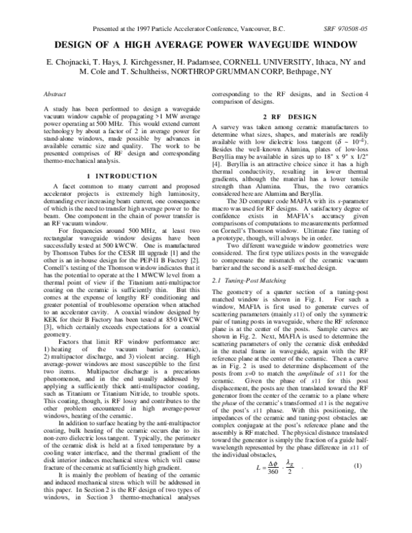 (PDF) Design of a high average power waveguide window
