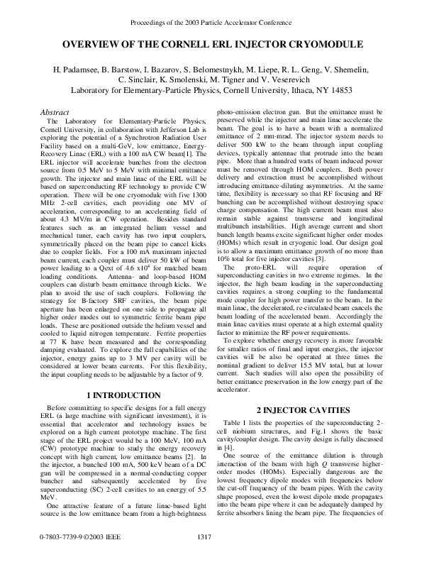 (PDF) Overview of the cornell ERL injector cryomodule