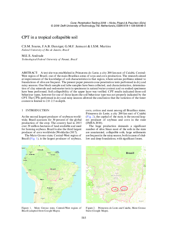 (PDF) CPT in a tropical collapsible soil