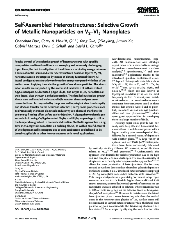 (PDF) Self-Assembled Heterostructures: Selective Growth of Metallic ...