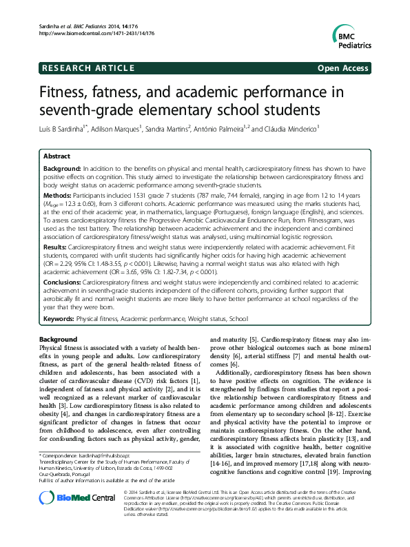 (PDF) Fitness, fatness, and academic performance in seventh-grade ...