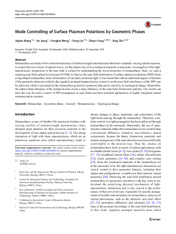 (PDF) Mode Controlling of Surface Plasmon Polaritons by Geometric Phases