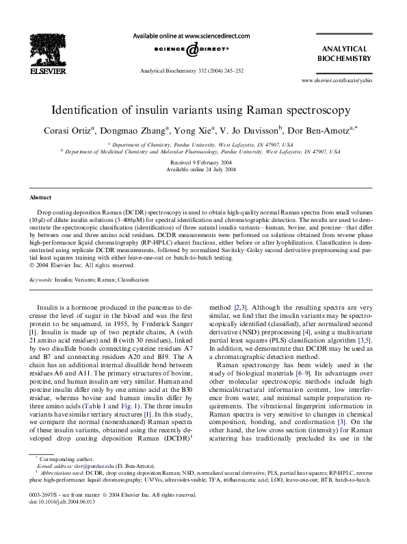 (PDF) Identification of insulin variants using Raman spectroscopy