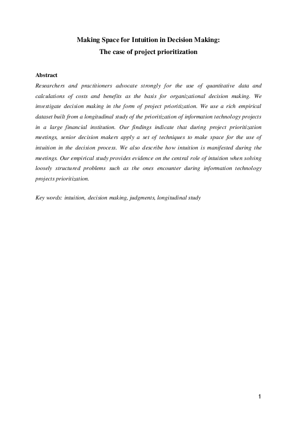 (PDF) Making Space for Intuition in Decision-Making: The Case of ...