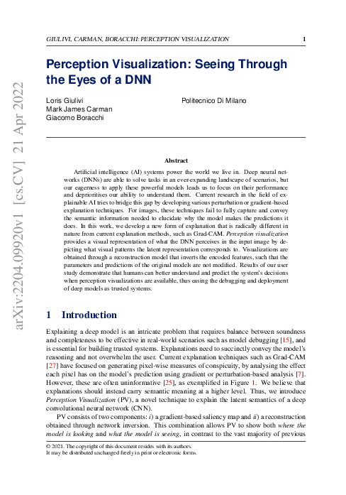 (PDF) Perception Visualization: Seeing Through the Eyes of a DNN