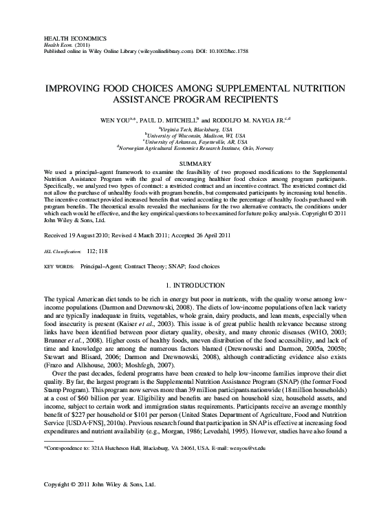 (PDF) Improving Food Choices Among Supplemental Nutrition Assistance ...
