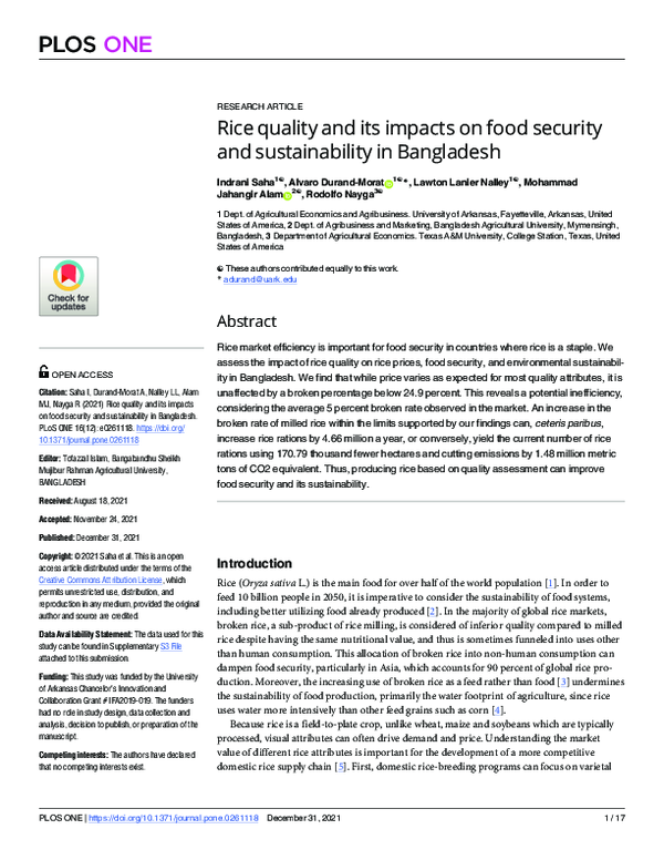 (PDF) Rice quality and its impacts on food security and sustainability ...