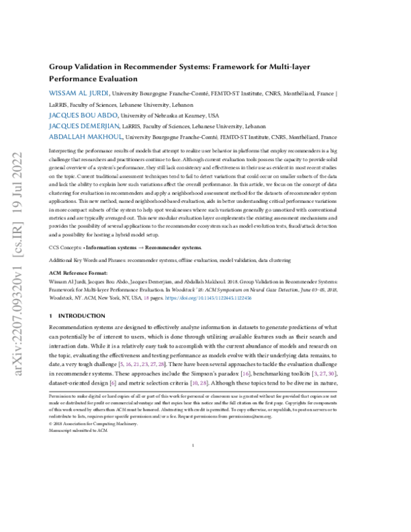 (PDF) Group Validation in Recommender Systems: Framework for Multi ...