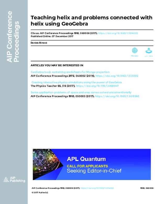 (PDF) Teaching helix and problems connected with helix using GeoGebra