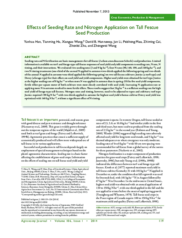 (PDF) Effects of Seeding Rate and Nitrogen Application on Tall Fescue ...