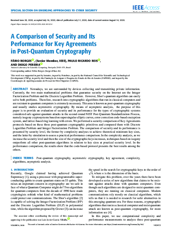 (PDF) A Comparison of Security and its Performance for Key Agreements ...