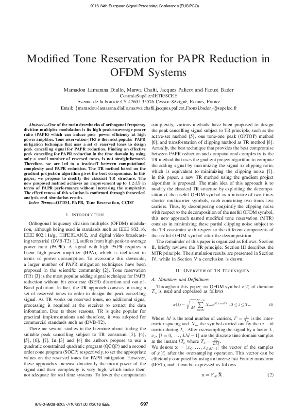 (PDF) Modified tone reservation for PAPR reduction in OFDM systems
