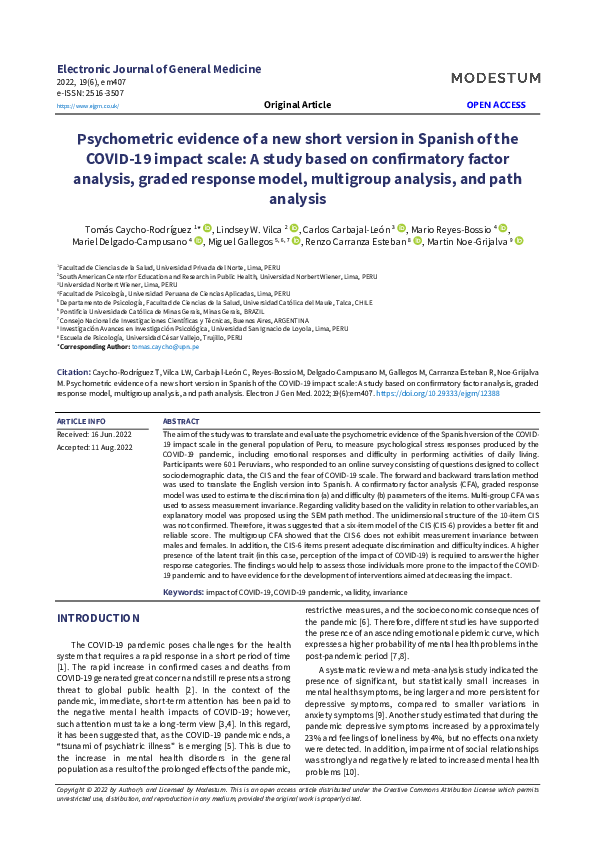 (PDF) Psychometric evidence of a new short version in Spanish of the ...
