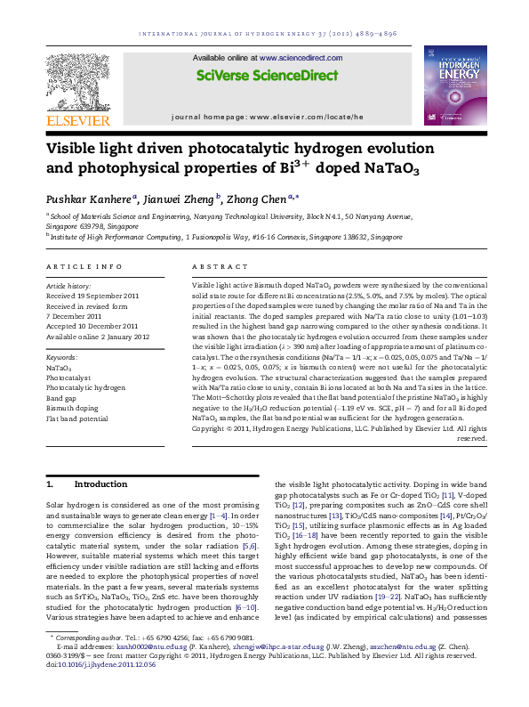 (PDF) Visible light driven photocatalytic hydrogen evolution and ...