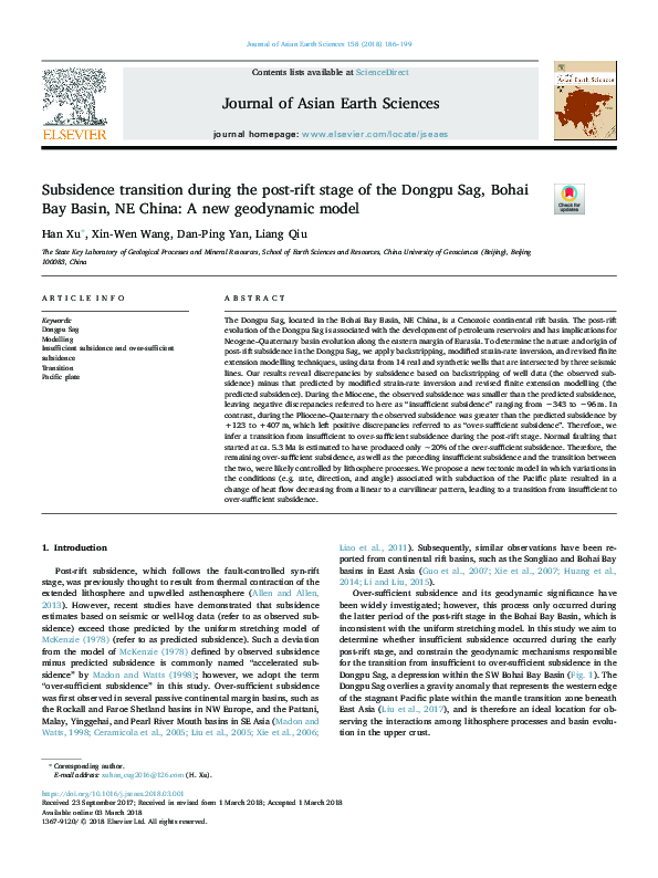 (PDF) Subsidence transition during the post-rift stage of the Dongpu ...