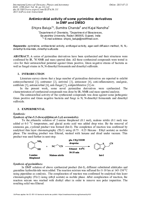 (PDF) Antimicrobial Activity of some Pyrimidine Derivatives in DMF and DMSO