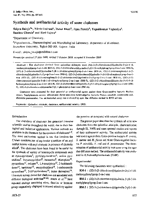 (PDF) Synthesis and antibacterial activity of some chalcones