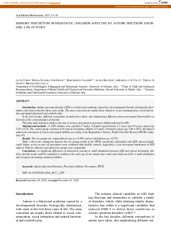 (PDF) Sensory perception in preschool children affected by autism ...