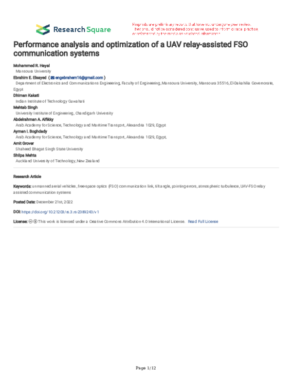 (PDF) Performance analysis and optimization of a UAV relay-assisted FSO ...
