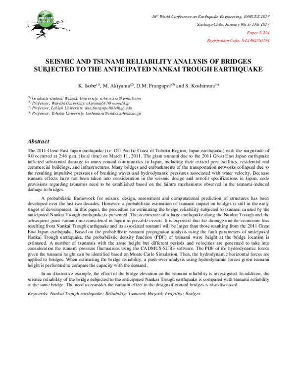 (PDF) Seismic and Tsunami Reliability Analysis of Bridges Subjected to ...