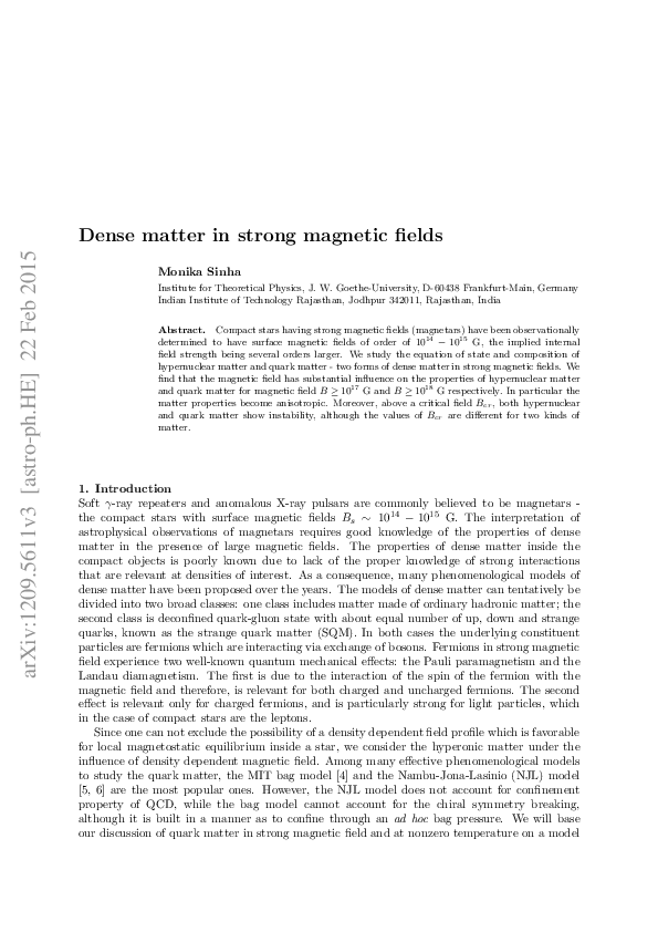 (PDF) Dense matter in strong magnetic fields