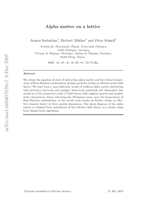 (PDF) Alpha matter on a lattice