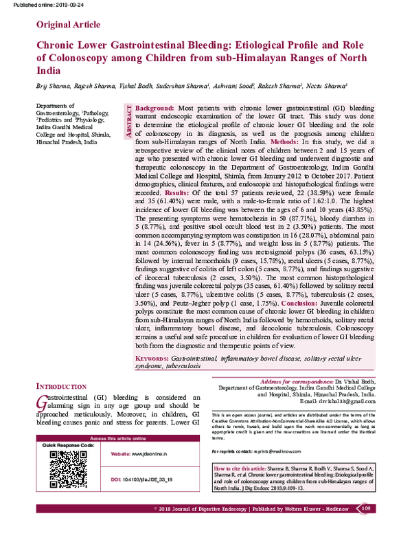 (PDF) Chronic lower gastrointestinal bleeding: Etiological profile and ...