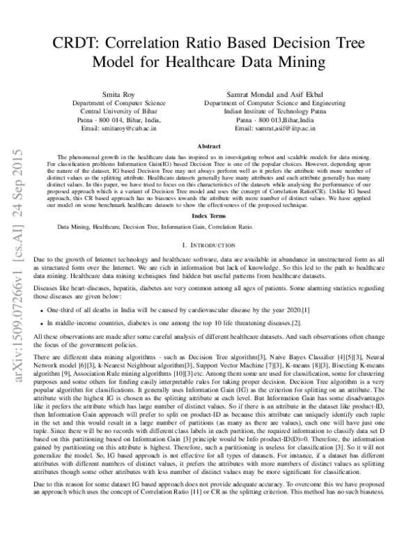 (PDF) CRDT: Correlation Ratio Based Decision Tree Model for Healthcare ...