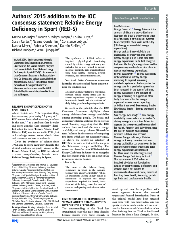 (PDF) Authors’ 2015 additions to the IOC consensus statement: Relative ...
