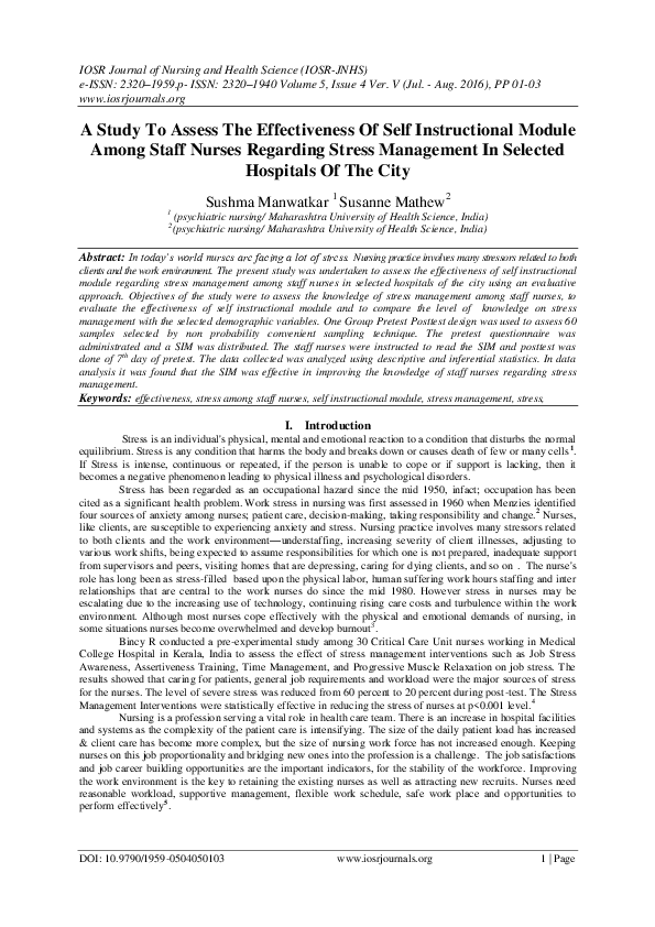 (PDF) A Study To Assess The Effectiveness Of Self Instructional Module ...