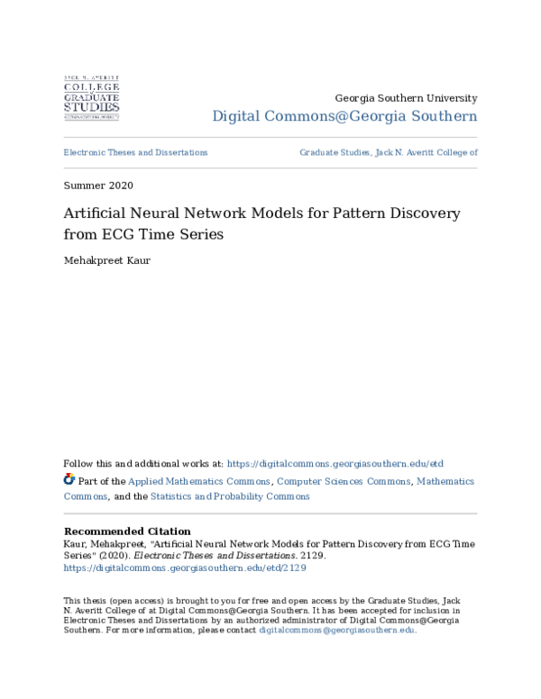 (PDF) Artificial Neural Network Models for Pattern Discovery from ECG ...