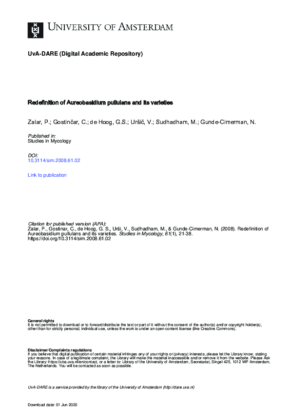 (PDF) Redefinition of Aureobasidium pullulans and its varieties