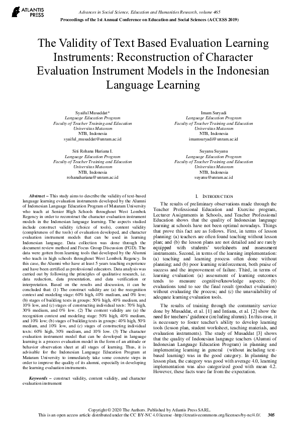 (PDF) The Validity of Text Based Evaluation Learning Instruments ...