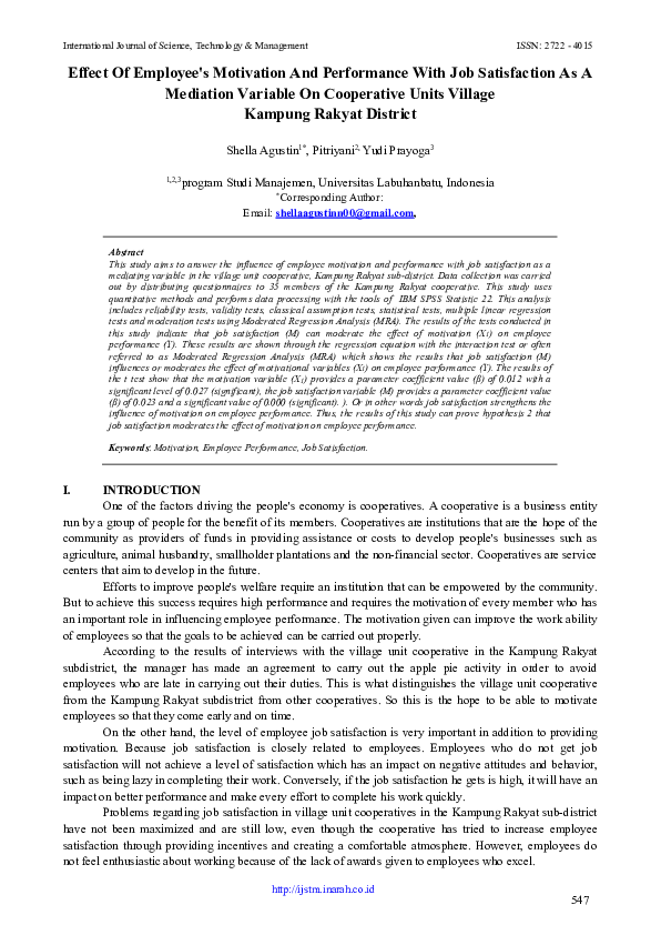 (PDF) Effect Of Employee's Motivation And Performance With Job ...
