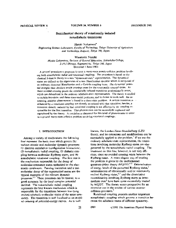 (PDF) Semiclassical theory of rotationally induced nonadiabatic transitions