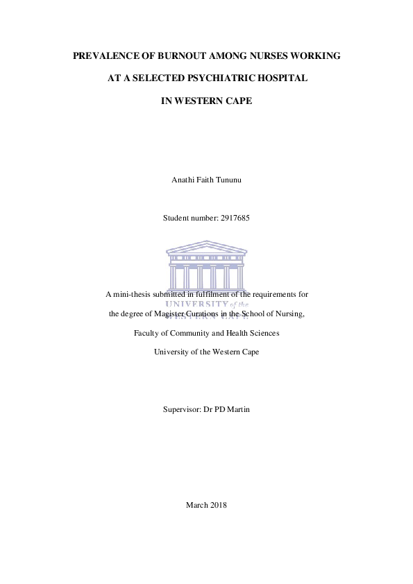 (PDF) Prevalence of burnout among nurses working at a selected ...