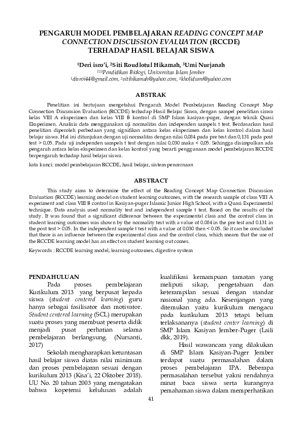 (PDF) Pengaruh Model Pembelajaran Reading Concept Map Connection ...