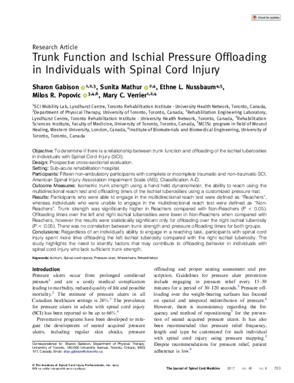(PDF) Trunk Function and Ischial Pressure Offloading in Individuals ...