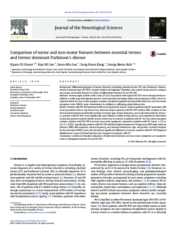 (PDF) Comparison of motor and non-motor features between essential ...