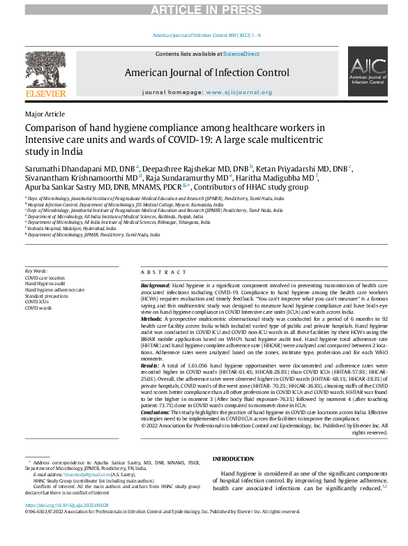 (PDF) Comparison of hand hygiene compliance among healthcare workers in ...