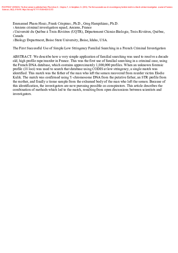 (PDF) The First Successful Use of Simple Low Stringency Familial ...
